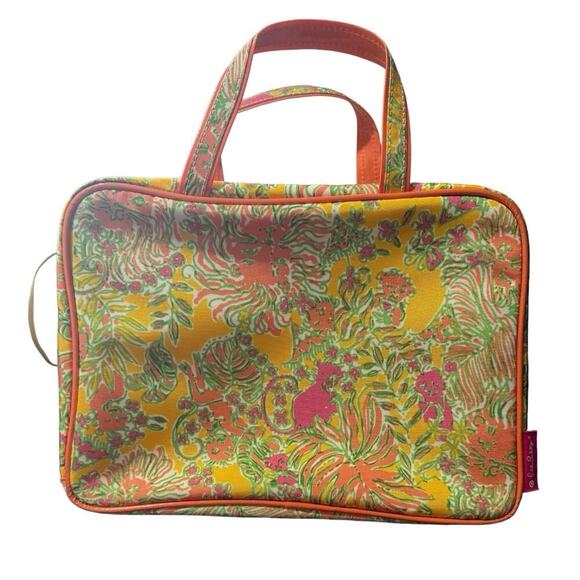 Lilly Pulitzer NWOT Travel Makeup Bag Tropical Lion Design Print Yellow Orange - Picture 3 of 8